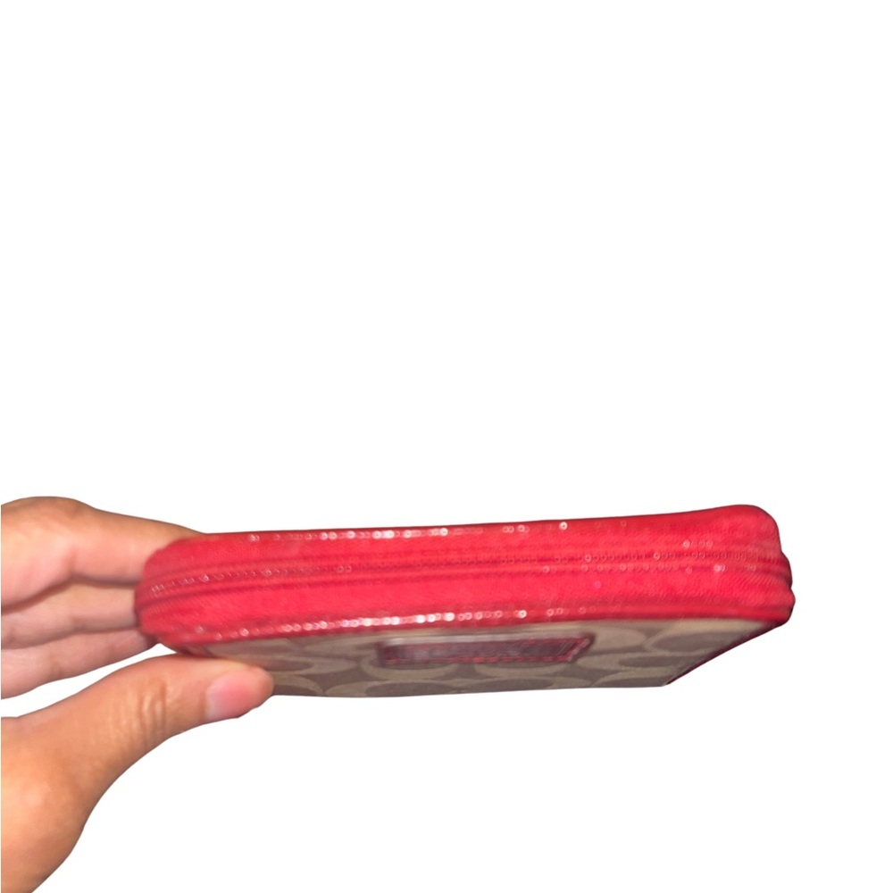 Coach Poppy Red Signature Zip Around Wallet/Wristlet - Picture 7 of 11